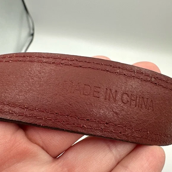 VTG Red Genuine Leather Fossil Brass Buckle Belt Size L 36-40” - Picture 13 of 16